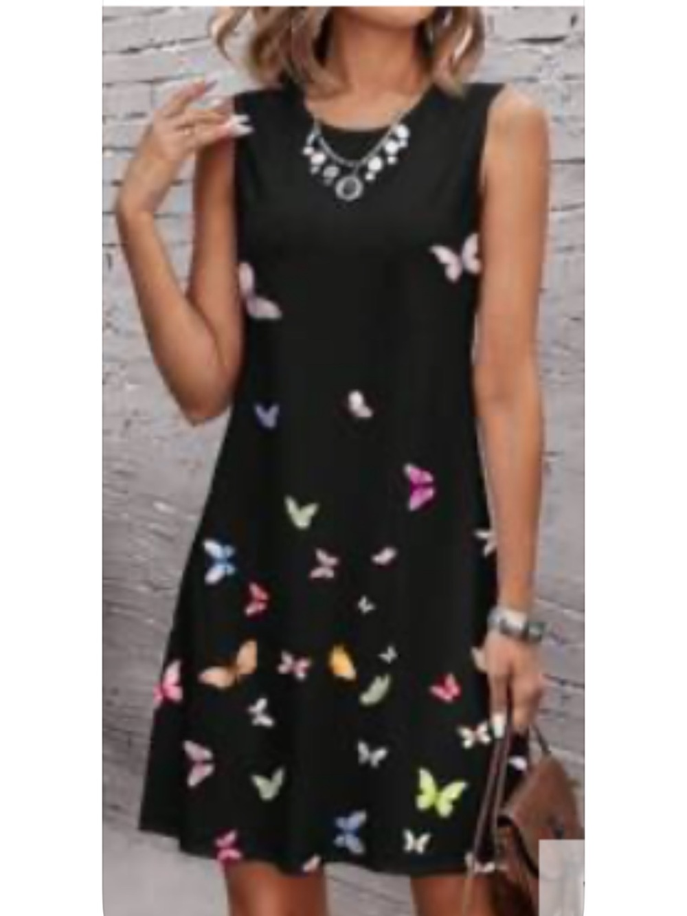 Black Butterfly Print Sleeveless Dress